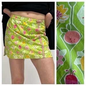 Lilly Pulitzer Vintage Green Pink Bug Fruits Floral Print Skirt Skort 4
